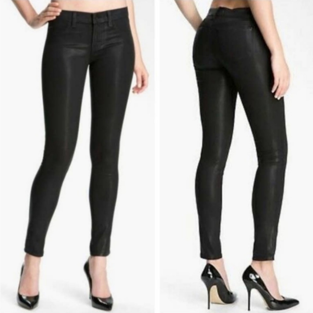 J Brand Mid Rise Super Skinny Coated Denim Size 26